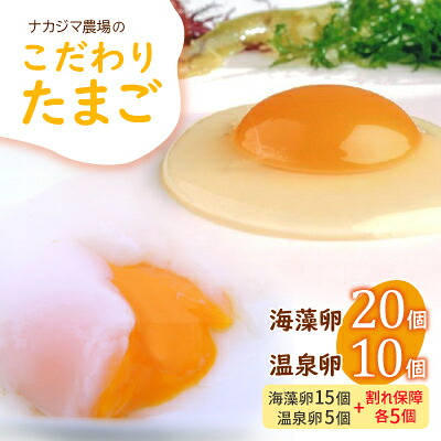 【ふるさと納税】ナカジマ農場こだわりたまご「海藻卵」20個と温泉卵10個(海藻卵15個+温泉卵5個+割れ保障各5個)【配送不可地域：離島】【1528300】