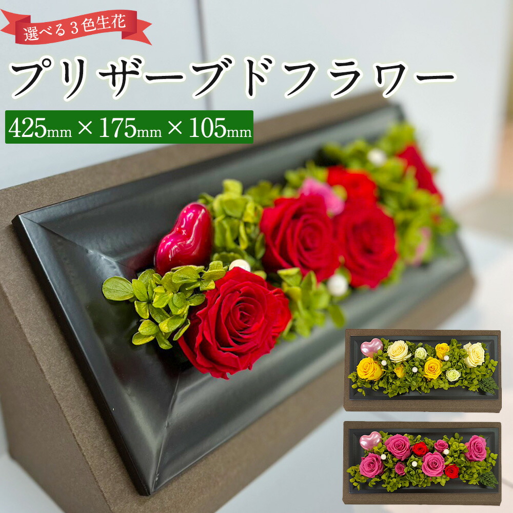 【ふるさと納税】プリザーブドフラワー 大 425mm×175mm×105粍 生け花 お花 花 黄味がかった サクラ色 赤 国産 事あたらしい 手作り 産業 差し上げ物 飾りつけ 祝い事 差し上げ物 ラッピング 茨城県 神栖市 貨物輸送無料