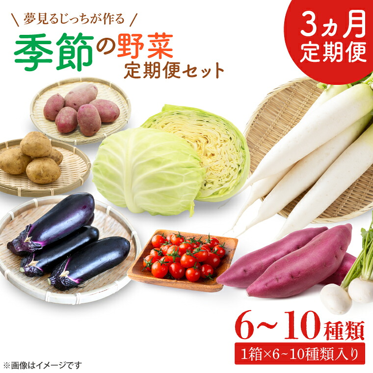 【ふるさと納税】【3ヶ月定期便】 夢見るじっちが作る季節の野菜セット 6～10種類入り1箱（CN-6）｜茨城県行方市
