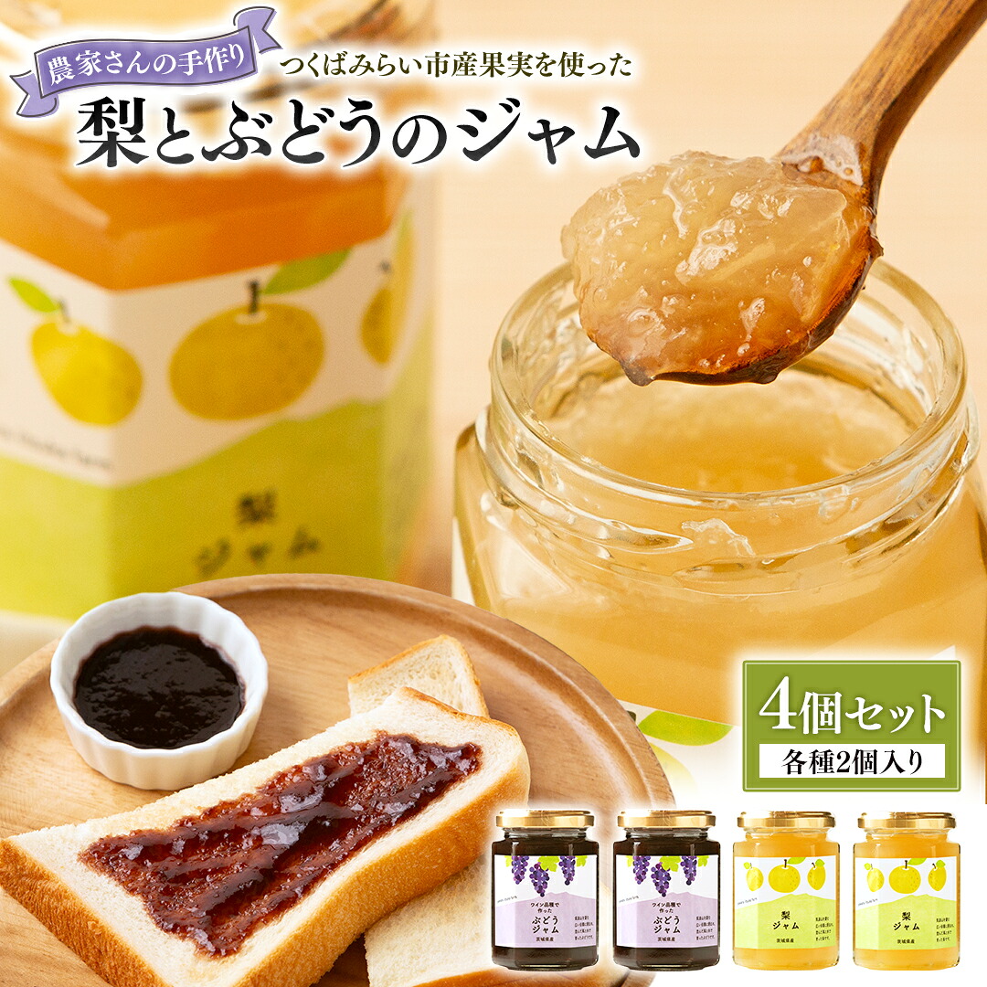【ふるさと納税】地元農家が作る つくばみらい市産 果実 を使った 梨 と ぶどう の ジャム 各種2個入り 計4個セット 梨 幸水 豊水 ぶどう ワイン品種 メイヴ やわら飯塚農園 パン ヨーグルト かき氷 アイス ピザ 朝食 おやつ 茨城県 つくばみらい市 地元農家 果物 セット