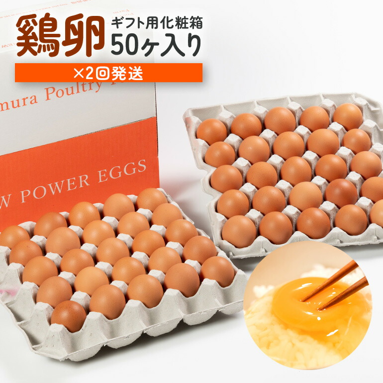 【ふるさと納税】 【2回定期便】卵 計100個 ギフト用化粧箱50個（45＋補償5個）入り ×2回発送 鶏卵 たまご 定期便 タマゴ 玉子 国産 茨城県産 健康 美容 ご飯 すき焼き 目玉焼き 卵焼き 玉子焼き たまご焼き 15-D