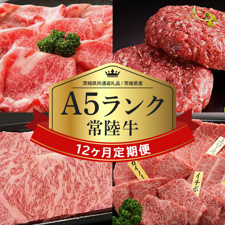 【ふるさと納税】 【1年定期便】 常陸牛 年間定期便（茨城県共通返礼品） すき焼き すき焼 しゃぶしゃぶ ハンバーグ サーロインステーキ ローストビーフ 焼き肉セット 焼肉 ランプステーキ A5ランク A5 和牛 牛肉 お祝い 贈答品 ギフト プレゼント 内祝い 58-D｜茨城県小美玉市