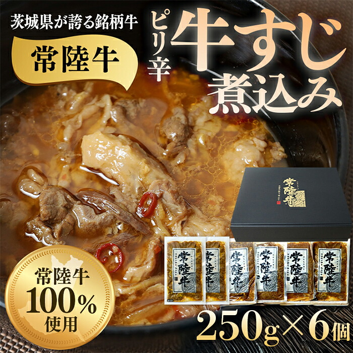 【ふるさと納税】牛すじ 牛肉 和牛 小分け 真空 便利 使いやすい 惣菜 おつまみ おかず 冷凍 牛すじ煮込み 1.5kg 250g×6個 ピリ辛 茨城県産 ブランド牛 常陸牛 使用 523|茨城県茨城町