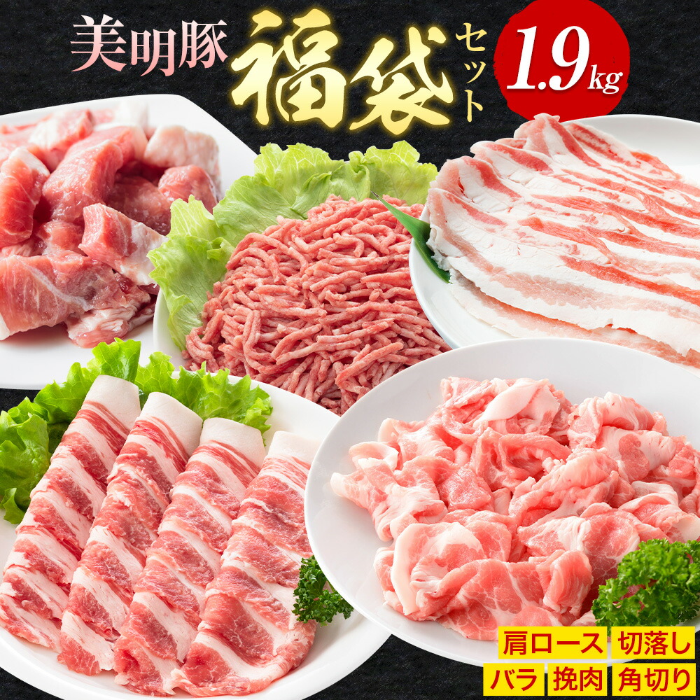 【ふるさと納税】豚肉 肉 福袋 セット 美明豚 肩ロース バラ 挽肉 切り落とし 角切り 計1.9kg ワークミート《90日以内に出荷予定(土日祝除く)》茨城県 河内町 豚肉セット SPF豚 びめいとん 詰め合わせ 部位 豚 挽き肉 切落し 豚バラ ロース お取り寄せ