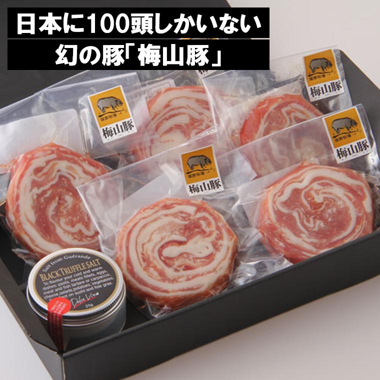 【ふるさと納税】 肉 豚肉 ステーキ 豚 国産 幻の豚 高級 梅山豚 ロールステーキ ６個セット（トリュフ塩付き） ブランド豚 茨城県産 冷凍