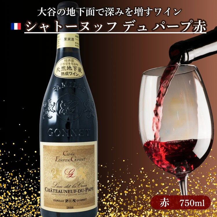 【ふるさと納税】大谷の天然地下蔵で深みを増すワイン シャトーヌッフ デュ パープ赤 1本 ｜ 赤ワイン お酒 ギフト 栃木県 宇都宮市 ※離島への配送不可