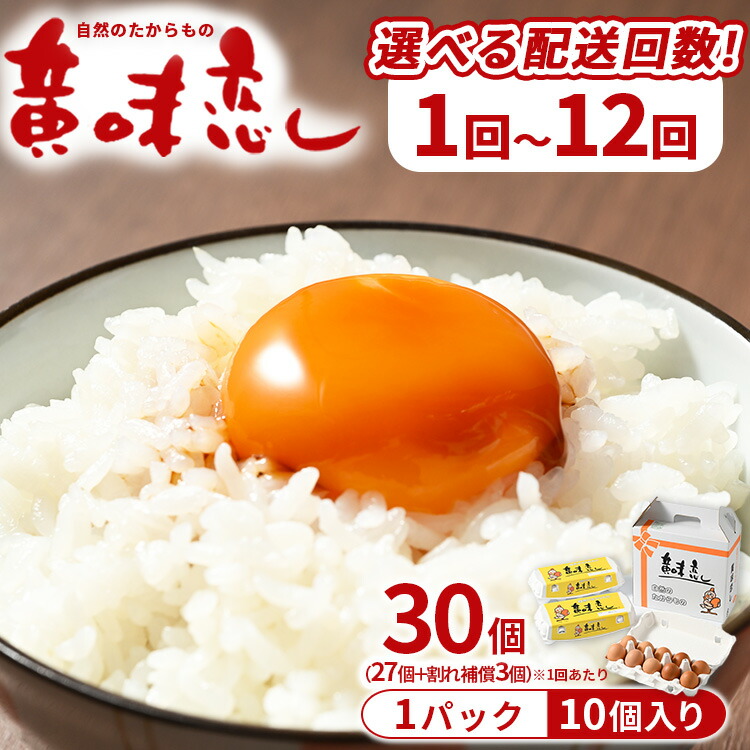 【ふるさと納税】【選べる配送回数(1回～12回)】赤玉卵「自然のたからもの 黄味恋し」1ケース（10個入×3パック）｜ たまご 卵  鶏卵 定期便 栃木県 宇都宮市 　※離島への配送不可
