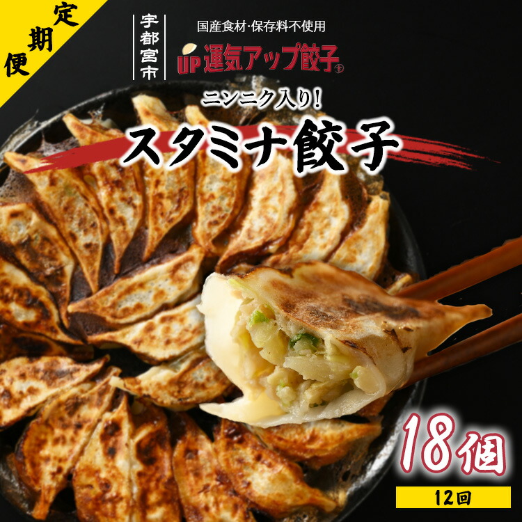 【ふるさと納税】【定期便12回】宇都宮餃子 運気アップ餃子 スタミナ餃子（18個×12回　合計216個） 【ぎょうざ ギョウザ ギョーザ 冷凍食品 冷凍餃子 惣菜 夜ご飯 おかず おつまみ 手軽 時短 お取り寄せ グルメ 送料無料 】※配送不可地域：離島