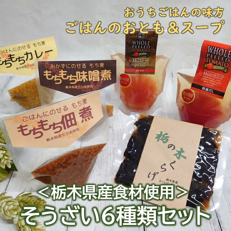 【ふるさと納税】＜栃木県産食材使用＞　そうざい６種類セット　（まるごとスープ、栃のきくらげ等×各１）【一品ごはん おかず 食卓の彩 おいしいスープ たっぷり惣菜 地元の味 地元の素材 ごはんのお供 栃木県 足利市 】 F7Z-174