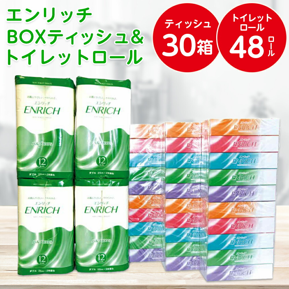 【ふるさと納税】BOXティッシュパルプ100%トイレットロールセット(エンリッチ)【1264477】