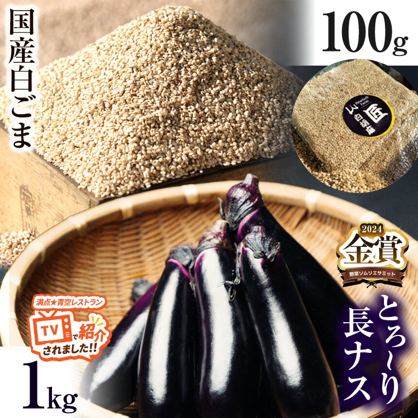 【ふるさと納税】トロ～リ長ナスと国産白ゴマセット｜ 野菜 ナス 茄子 夏秋ナス 長ナス 白ごま ゴマ 胡麻 国産 手作業 煎りたて ごま煎り 体験 擦りたて 強い 香り コク 特産品 栃木県 真岡市 送料無料