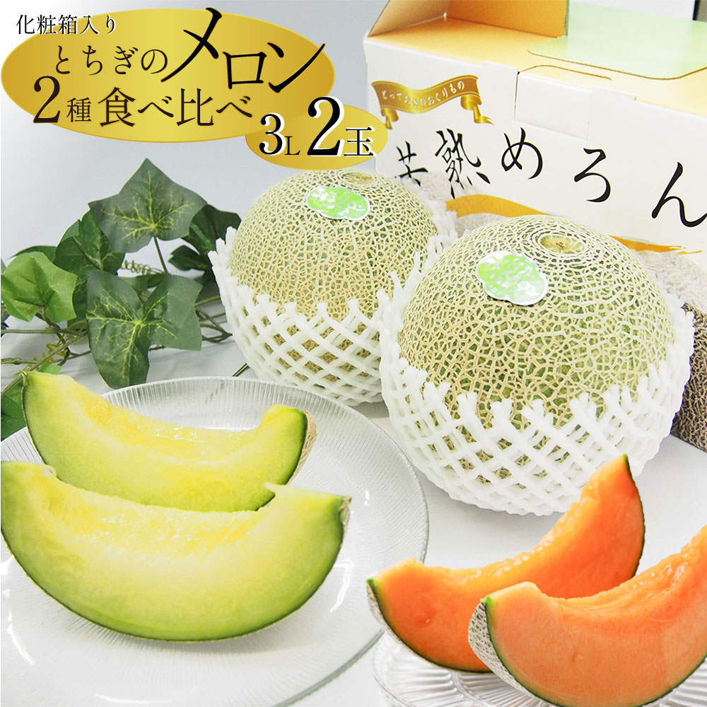 【ふるさと納税】 【2026年 先行予約】 JAはが野 厳選！とちぎ メロン めろん クインシー キングス タカミ 3種 食べ比べ  赤肉 青肉３L  2玉 化粧箱入り 香り 高い 豊 フルーティ あふれる ジューシー 果汁 甘い    デザート プレゼント 国産 特産品 栃木県 真岡市 送料無料