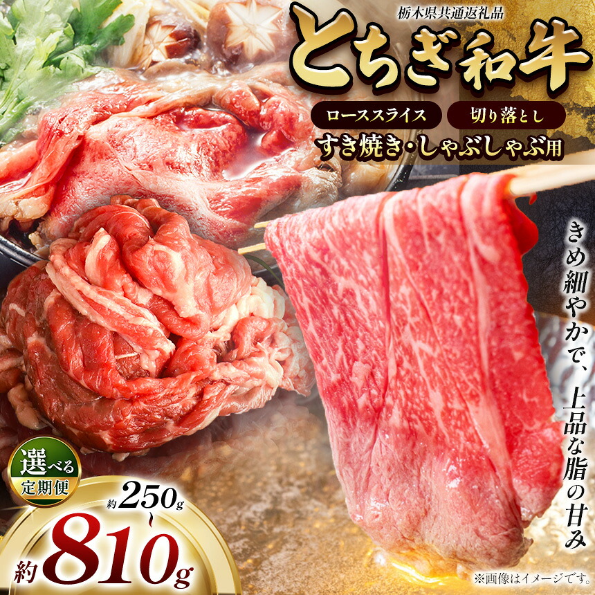 【ふるさと納税】定期便 栃木県産 黒毛和牛 とちぎ和牛 厳選部位 選べる [ロース スライス 切り落とし] 250g 500g 810g ｜ A4 A5ランク 和牛 牛肉 肉 しゃぶしゃぶ すき焼き 牛しゃぶ ギフト 贈答 贈り物 お取り寄せ グルメ 栃木県 真岡市 送料無料｜栃木県真岡市