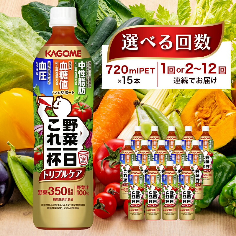 【ふるさと納税】【選べる回数】カゴメ 野菜一日これ一杯トリプルケア 720ml 15本入 栃木県 那須塩原市 KAGOME トマト 野菜 飲料 ドリンク 健康 GABA 血圧 食物繊維 送料無料|栃木県那須塩原市