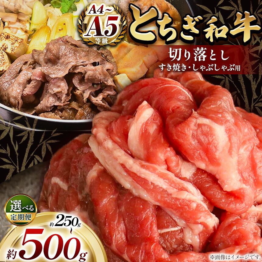 【ふるさと納税】【定期便も選べる】【選べる内容量】最高位賞を受賞！とちぎ和牛切り落とし 250、500g（すき焼き・しゃぶしゃぶ用） | 冷凍 定期便 霜降り 和牛 切り落とし 品質 柔らかく 銘柄牛 美味しい 特産品 栃木県共通返礼品 栃木県 那珂川町