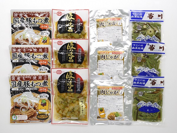 【ふるさと納税】R4-10 お惣菜バラエティセット小袋 【搾菜・もつ煮込み・谷川山菜・肉じゃが】(4種各3袋)