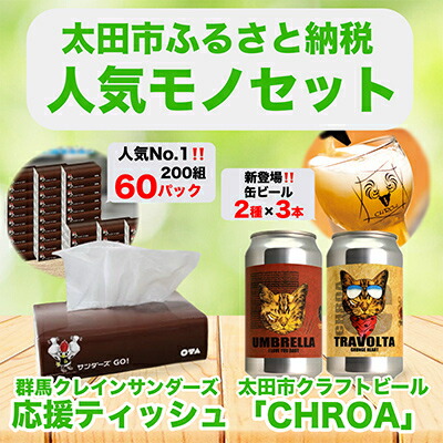 【ふるさと納税】太田市 人気モノセット サンダーズ応援ティッシュ クラフトビールCHROA_ ティッシュ ビール クラフトビール 人気 おすすめ 送料無料 太田市 ご当地 セット 【4014404】