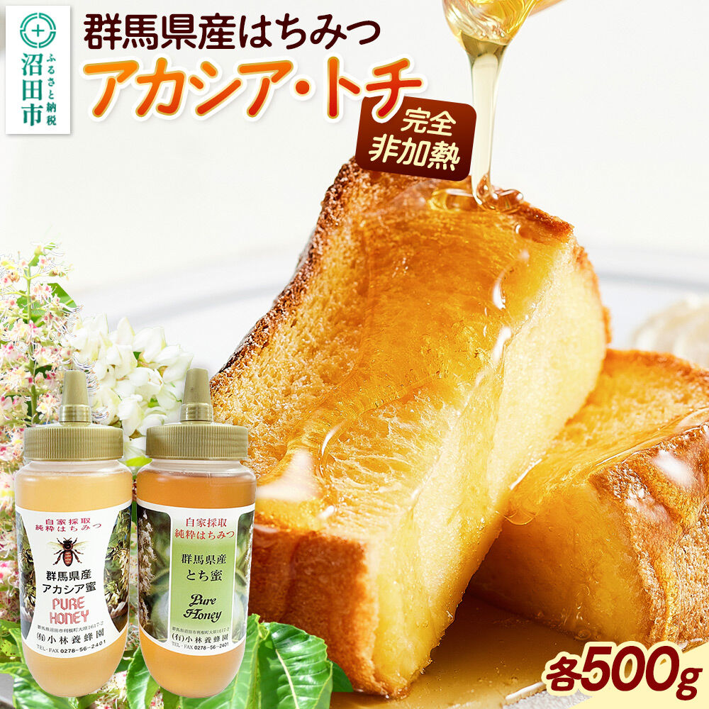 【ふるさと納税】群馬県産蜂蜜 アカシア・栃 500g 各1本 詰め合わせ [蜂蜜 はちみつ ハチミツ 国産 アカシア アカシヤ 栃 とち トチ]｜群馬県沼田市
