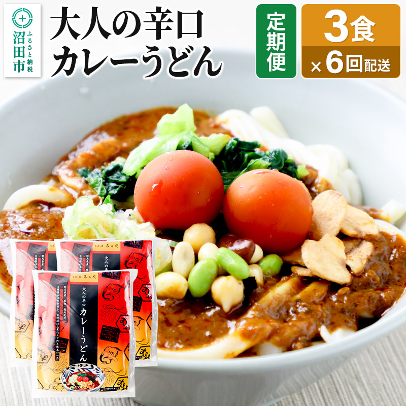 【ふるさと納税】《定期便6回》みのや 大人の辛口カレーうどん 3食セット|群馬県沼田市