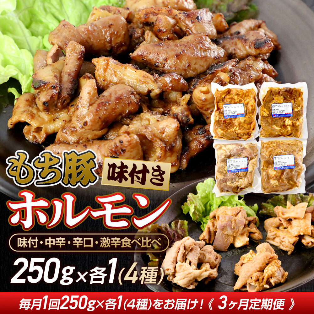 【ふるさと納税】《定期便3ヶ月》 群馬県産 もち豚 ホルモン 4種 約1kg&times;3回 豚肉 沼田市 特産品 肉の長門 [モチ もち ブタ ぶた 肉 ほるもん バラエティ 食べ比べ 味比べ]｜群馬県沼田市