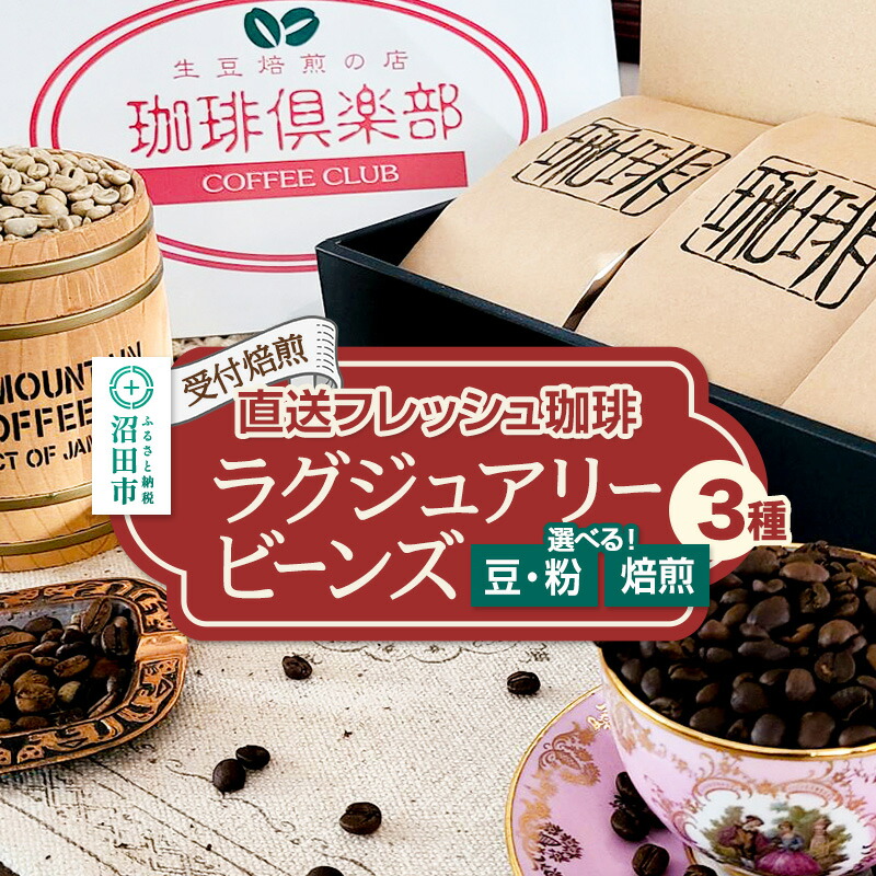 【ふるさと納税】《受付焙煎》豆／粉・焙煎度合いを選べる 直送フレッシュ珈琲 ラグジュアリービーンズ 各200g×3種 計600g 珈琲倶楽部 沼田店 27,010円