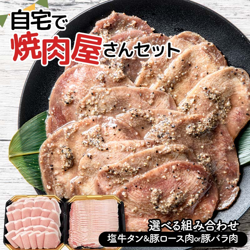 【ふるさと納税】 内容が選べる 自宅で焼肉屋さんセット 牛タン 300g 豚ロース肉 500g(塩味) 豚バラ肉 500g(塩味) 焼肉 焼き肉 BBQ キャンプ 味付き 冷凍焼肉 牛たん スライス 冷凍 牛肉 豚肉 群馬県 富岡市 F21E-404var \数量限定!味付き鶏もも肉200g付き/