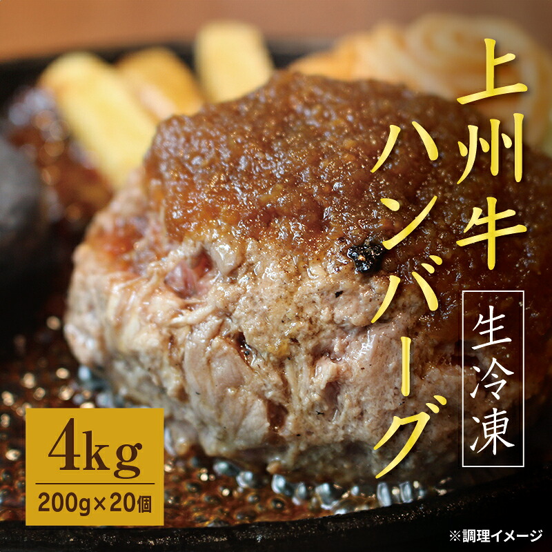 【ふるさと納税】【195】生冷凍 上州牛入りハンバーグ4kg（200g×20個）