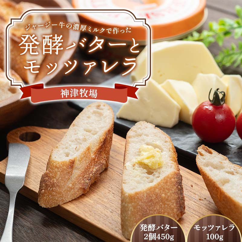 【ふるさと納税】【神津牧場】ジャージー牛の濃厚ミルクで作った発酵バター2缶（450g） とモッツァレラ （100g） F21K-490