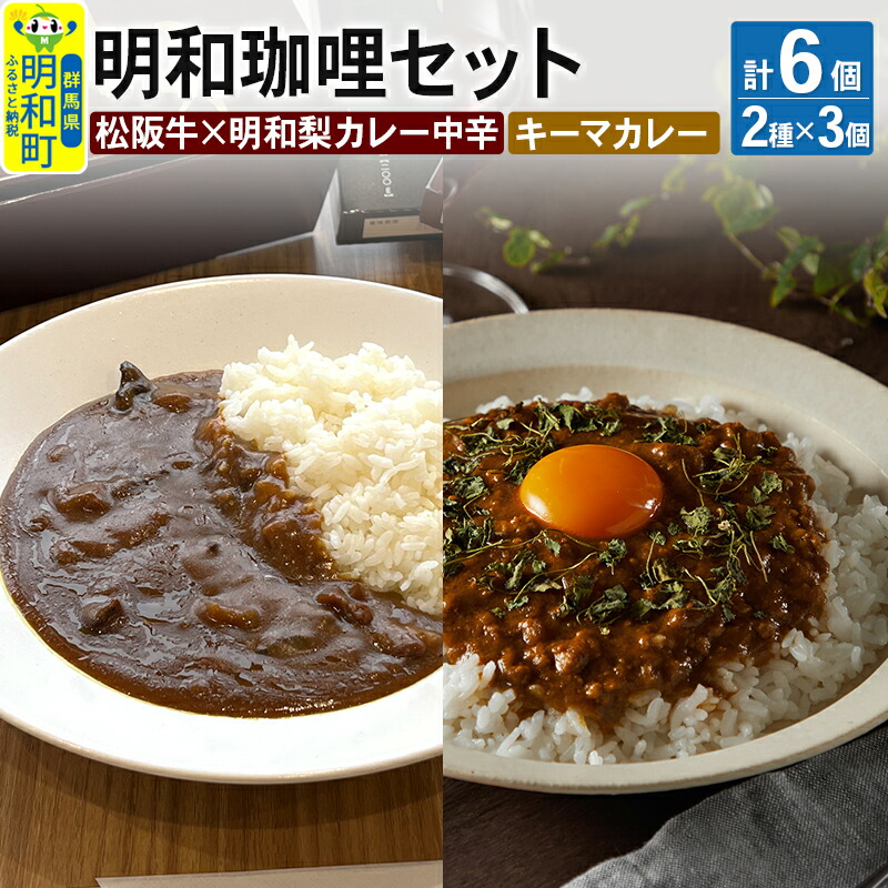 【ふるさと納税】明和珈哩 天国のキーマカレー 3個<180g×3個>&明和珈哩 中辛 3個<200g×3個> 計6個 高級豚肉 レトルト スパイシー ポーク ビーフ|群馬県明和町