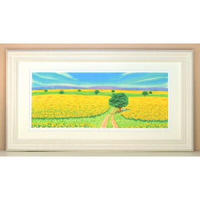 栗乃木ハルミ版画額装品「菜の花の道」