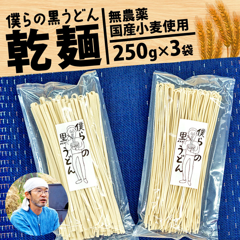 【ふるさと納税】 黒うどん 選べる種類 細麺 太麺 250g 3袋 750g 乾麺 無農薬 麦 国産 小麦粉 うどん 麺 僕らの黒うどん 僕らの集会所 埼玉県 羽生市