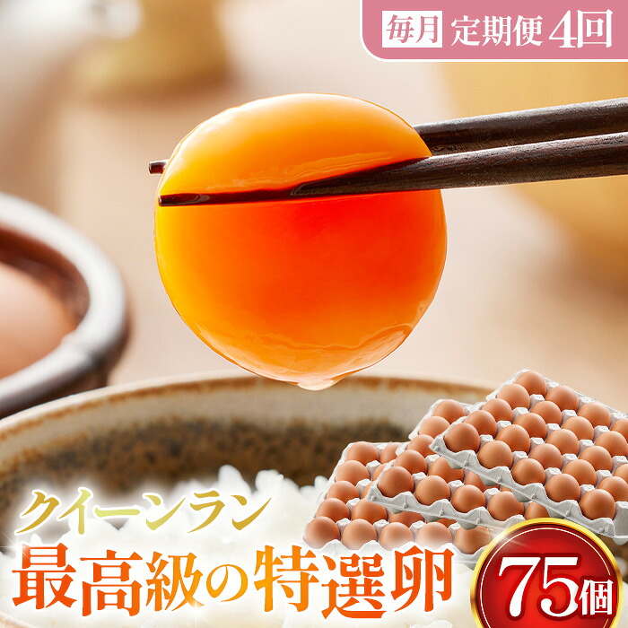 【ふるさと納税】【毎月定期便】黄身がつかめる新鮮地たまご クイーンラン 赤玉 75個入り全4回［No.593］ ／ 卵 毎月発送 定期便 新鮮卵 卵かけご飯 TKG 濃厚卵 黄身 弾力卵 生卵 卵料理 大容量 卵まとめ買い 新鮮食材 朝食食材 料理食材 家庭用卵 送料無料 埼玉県