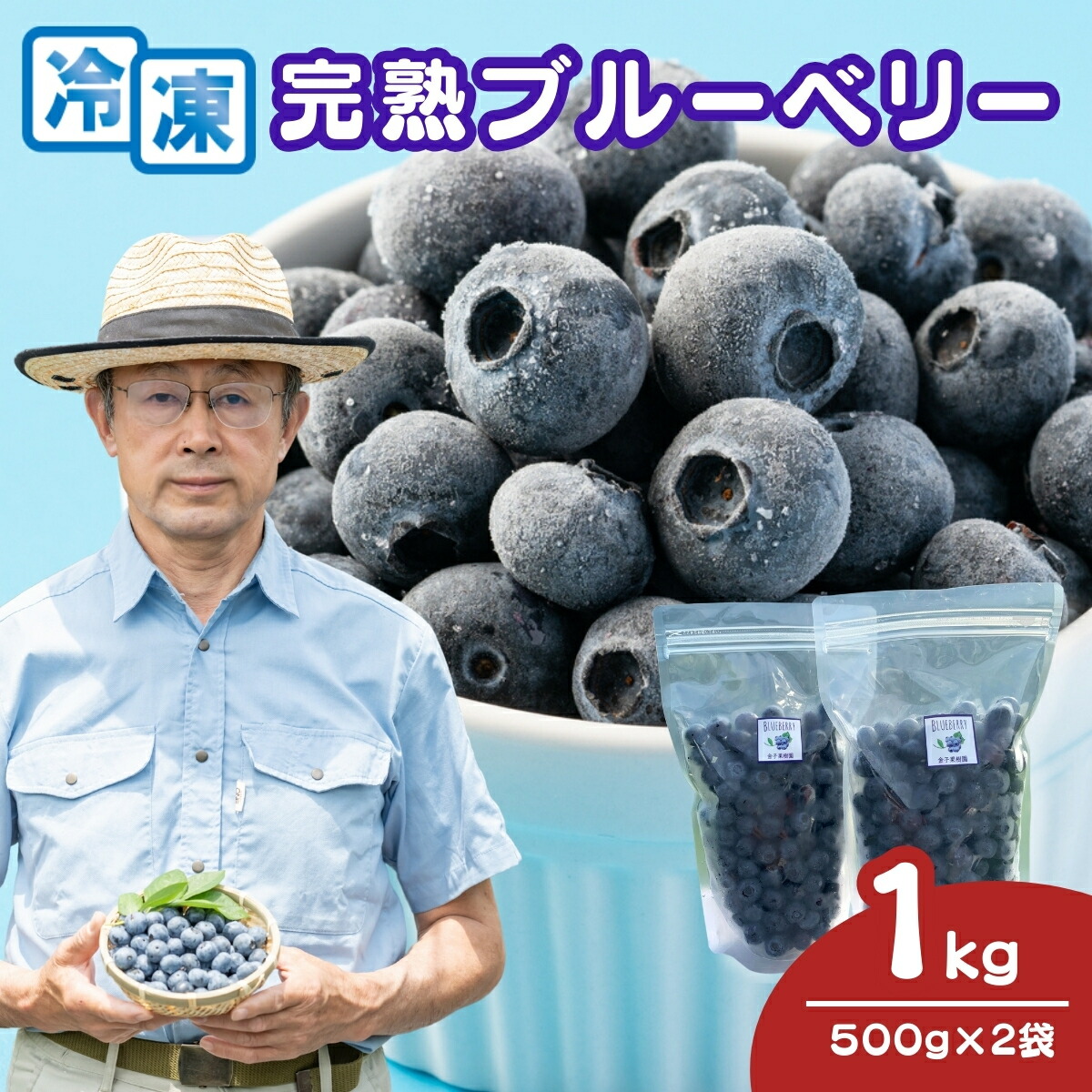 【ふるさと納税】国産冷凍ブルーベリー 500g×2袋 計1kg | 国産 中粒 冷凍ブルーベリー 新鮮 フレッシュ とれたて冷凍 即冷凍 くだもの ぶるーべりー 贈答 ギフト プレゼント 化粧箱 産直 旬 食べ比べ 完熟 お取り寄せ 農家 直送 デザート 金子果樹園 埼玉県 北本市