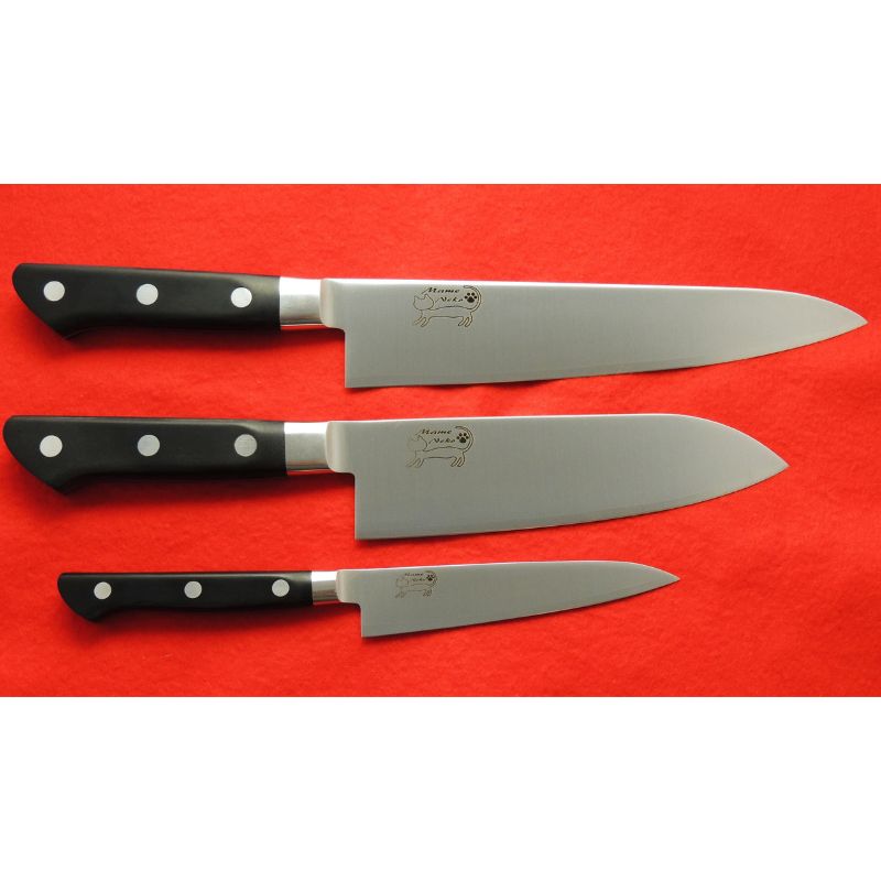【ふるさと納税】包丁 ふるさと納税専用「豆ねこ包丁」3本セット（牛刀、三徳、ペティ） セット ステンレス 牛刀 三徳 ペティ キッチン用品 日用品 耐久性 鳩山町 埼玉県画像