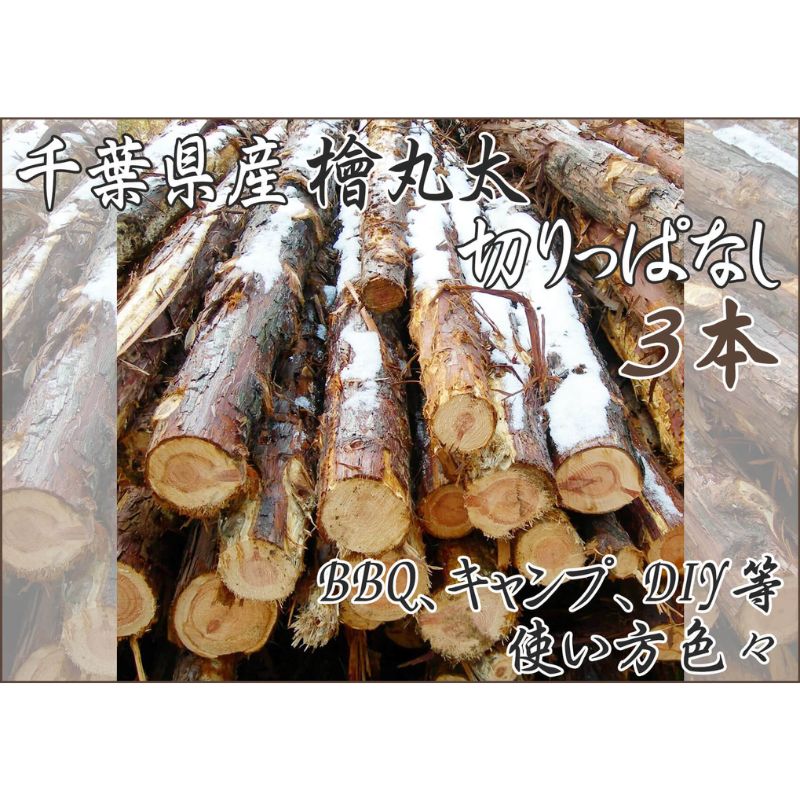 【ふるさと納税】千葉県産切りっぱなし檜丸太3本BBQ・キャンプ・スウェーデントーチ・DIYの素材として便利！ ひのき 木 アウトドア バーべキュー 薪 焚火 火持ちが良い 薪割り スツール