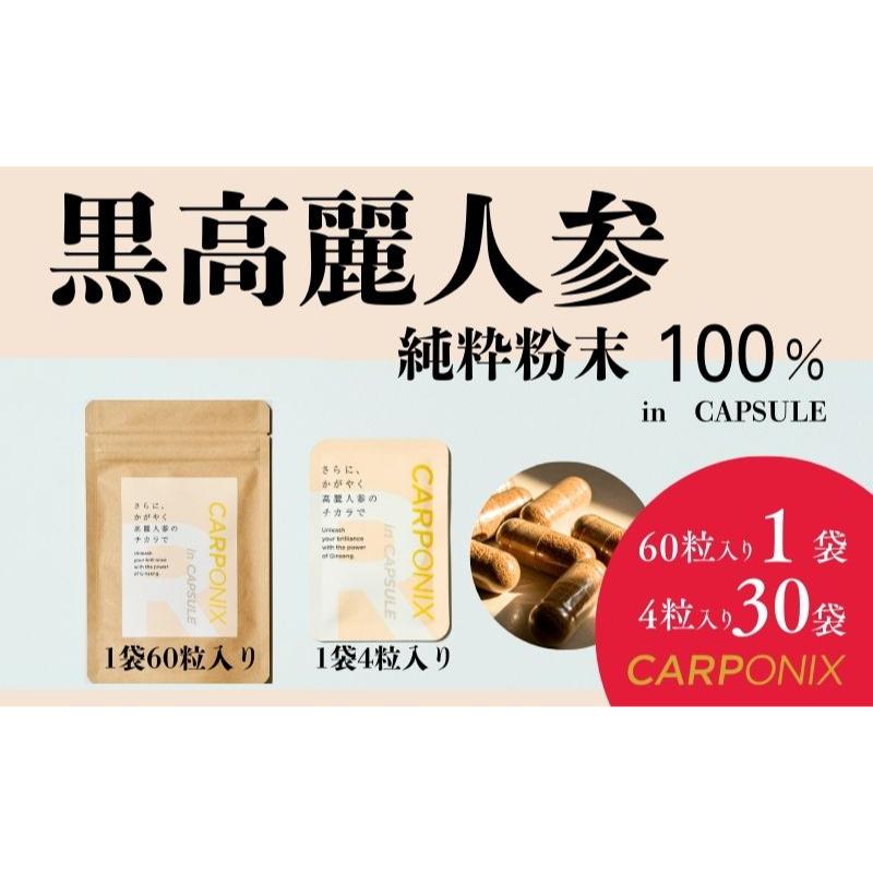 【ふるさと納税】黒高麗人蔘「CARPONIX」 ＜ご住み処用エコ容器に並べる＞ 60粒入り口・入口×1袋 ＜個荷造り＞ 4粒入り口・入口×30袋 加えること サプリ 黒高麗人蔘 宇宙カプセル ジンセノサイド 千葉市