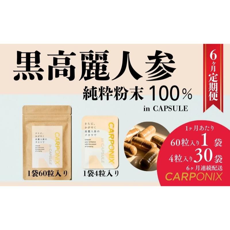 【ふるさと納税】黒高麗人蔘「CARPONIX」 ＜ご住み処用エコ容器に並べる＞ 60粒入り口・入口×1袋 ＜個荷造り＞ 4粒入り口・入口×30袋 【定期便 6ヶ月】 加えること サプリ 黒高麗人蔘 宇宙カプセル ジンセノサイド 千葉市