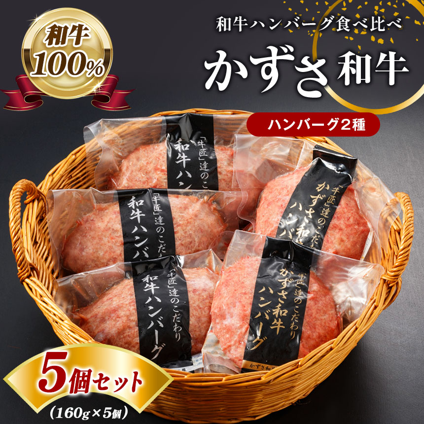 【ふるさと納税】 国産 和牛 ハンバーグ 2種 セット かずさ和牛 ハンバーグ 160g&times;2個 和牛ハンバーグ 160g&times;3個 合計5個 | 送料無料 上総 の 特選 牛肉 ブランド牛 農林水産大臣賞受賞 かずさ和牛工房 君津 きみつ 千葉 しらいし｜君津市ふるさと納税事務局