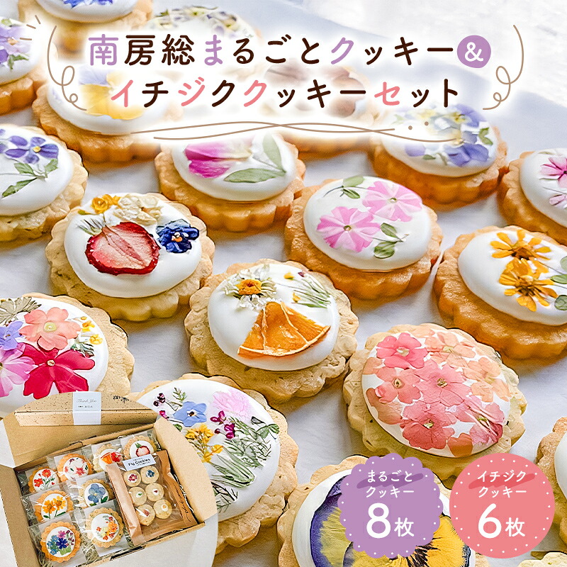 【ふるさと納税】 のし対応可能 南房総まるごとクッキー8枚（カレンデュラ＆レモン、菜の花＆落花生）・イチジククッキー6枚セット 千葉県 南房総市 押し花クッキー お花畑 綺麗な エディブルフラワー 手作り キンセンカ 焼き菓子 洋菓子 スイーツ 送料無料