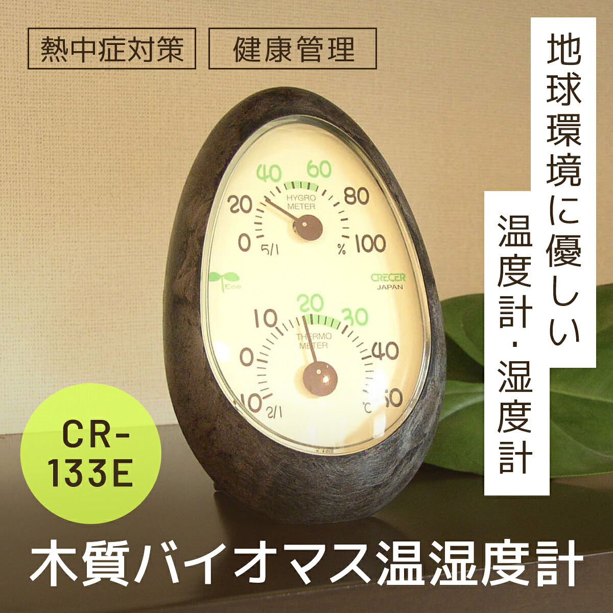 【ふるさと納税】木質バイオ集合体温湿度計 CR-133E SMBC001 / 気温計 湿度計 温湿度計 時辰儀 山武杉 室内装飾 肌理 間びく材 日本製 千葉県 山武市