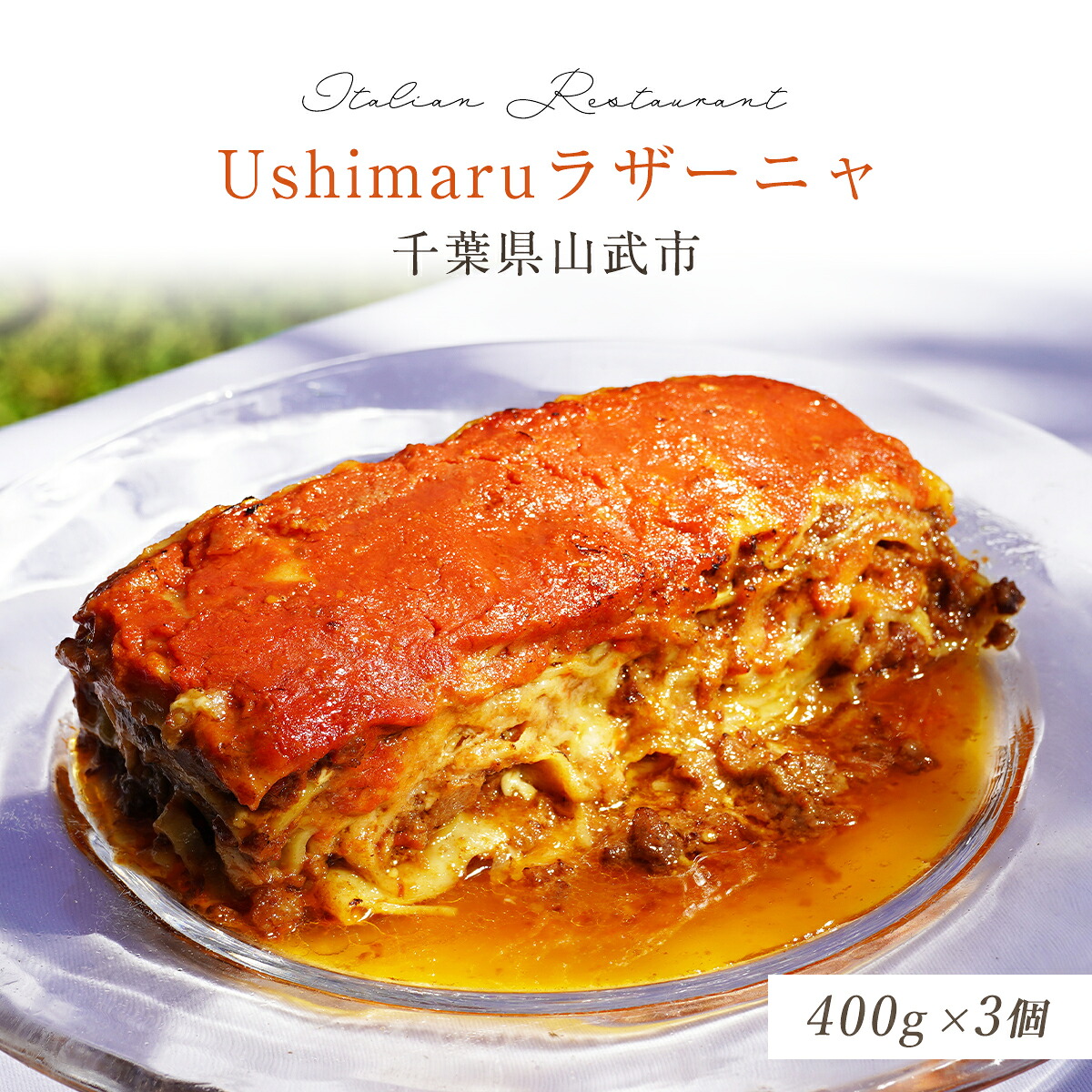 【ふるさと納税】Ushimaruラザーニャ 約400g×3個 / ふるさと納税 ラザーニャ パスタ 手づくり 自家製 レストラン 冷凍 SMBM003|千葉県山武市