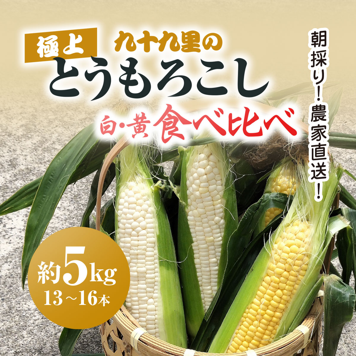【ふるさと納税】【2025年6月より順次発送！】朝採り!農家直送! 九十九里の極上とうもろこし 白色 黄色 食べ比べ 約5kg（13～16本）/ とうもろこし トウモロコシ コーン ゴールドラッシュ 白いとうもろこし 味甘ちゃんホワイト 新鮮 農家直送 千葉県山武市 SMBU002