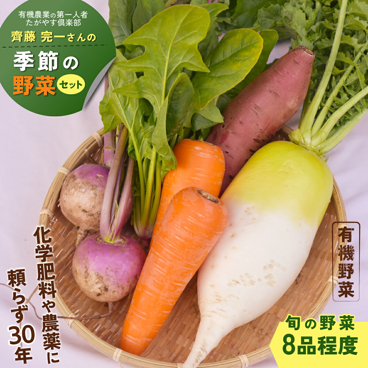 【ふるさと納税】有機農業の第一人者 たがやす倶楽部 齊藤 完一さんの「季節の野菜セット」　ふるさと納税 野菜 やさい 季節 詰合せ セット たがやす農法 安心 美味しい 甘味 千葉県 山武市 SMCL001｜千葉県山武市