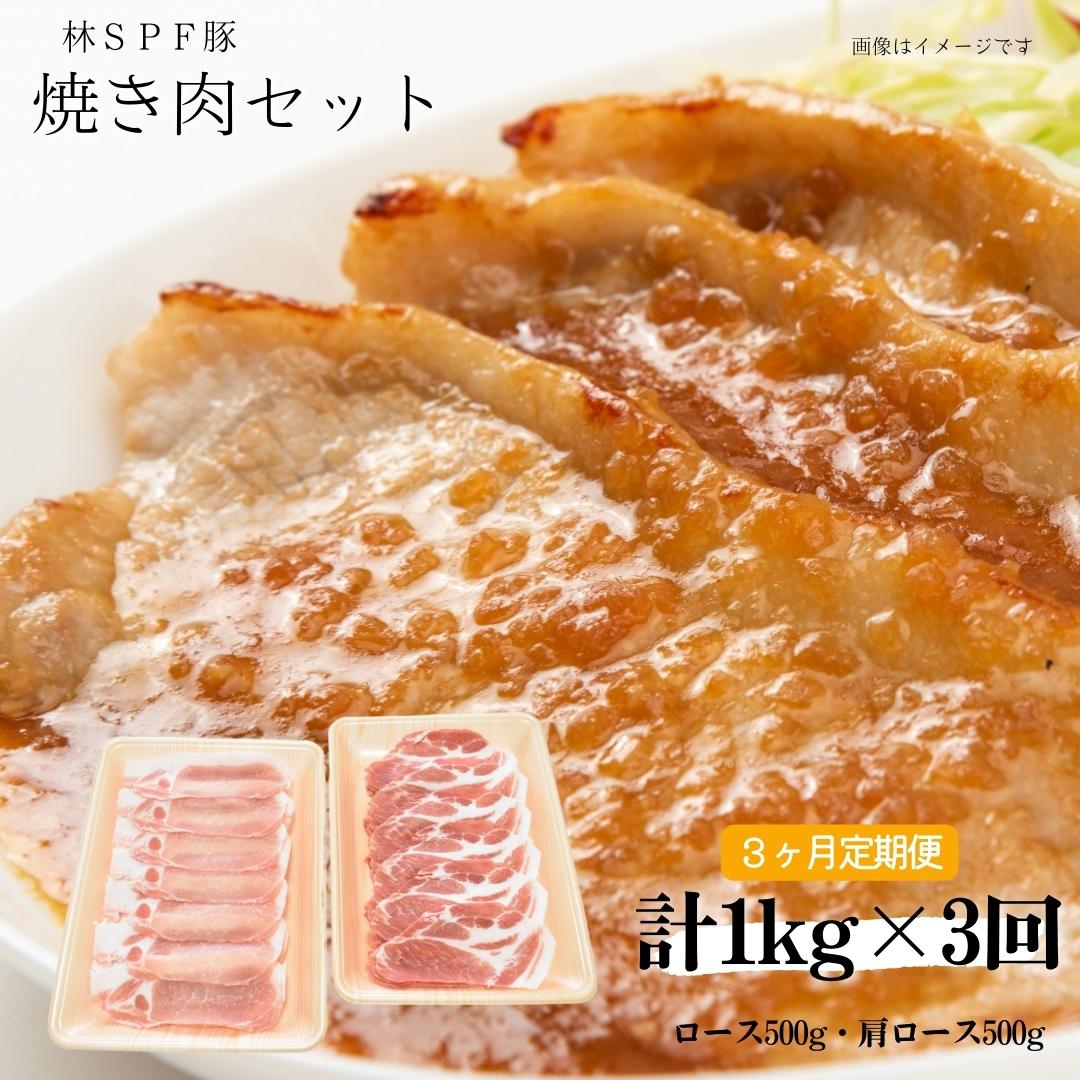 【ふるさと納税】【3ヶ月定期便】林SPF豚 焼き肉セット 1kg×3回 ロース500g・肩ロース500g 豚肉 豚 ロース 肩ロース 柔らかい 旨味 甘み 焼肉 焼き肉 やきにく 冷凍  詰め合わせ 千葉県 東庄町