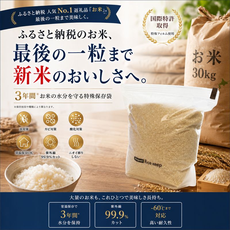 【ふるさと納税】ライスキープ（高機能米保存用ジップバッグ）5枚セット 保存袋 お米 常温保存 虫が湧かない カビ防止 ジッパーバッグ ジッパー付き保存袋 チャック付きポリ袋 チャック袋 ジップ袋 東京都 文京区｜東京都文京区 14,200円