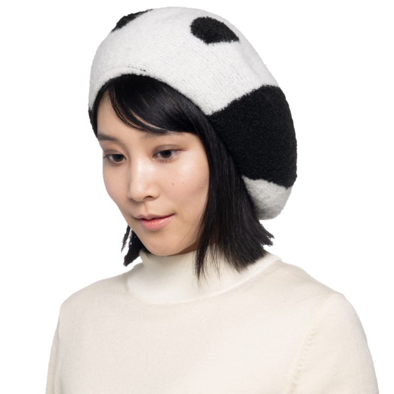 【ふるさと納税】パンダモチーフニットベレー帽 ジャイアントパンダ 毛の荒物 編み物ベレー帽 ベレー帽 編み物帽 かぶり笠 アルパカ 羊毛 ふるさと納税