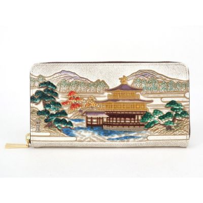 【ふるさと納税】【文庫屋大関】大容量　ぐるっとファスナーの長財布　浮世絵　金閣寺【皮革工芸品】 ファッション 小物 仕切り カードポケット ロングポケット 　お届け：発送可能時期より順次配送