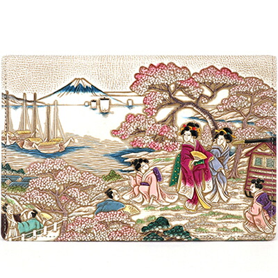 【ふるさと納税】【文庫屋大関】パーソナルホルダー　浮世絵　御殿山【皮革工芸品】 ファッション 小物 シンプル パスポートケース 病院セット 型押し 大関卯三郎 牛革 　お届け：発送可能時期より順次配送