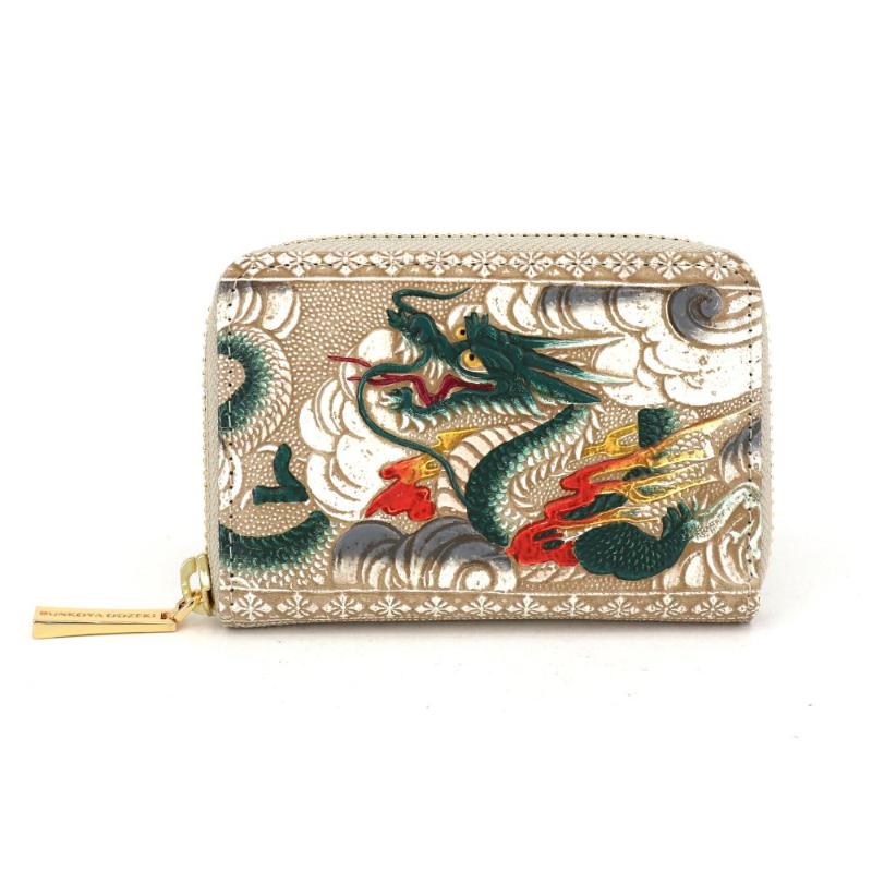 【ふるさと納税】【文庫屋大関】ファスナー 小銭入れ 龍＜緑＞【皮革工芸品】財布 牛革 コンパクト 東京　お届け：発送可能時期より順次配送