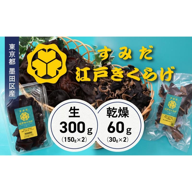 【ふるさと納税】東京都墨田区産　生キクラゲ300g（150g×2パック）、乾燥キクラゲ60g（30g×2袋）　食品 野菜 きのこ キノコ きくらげ キクラゲ 木耳 純国産 新鮮 サラダ 和え物 炒め物 鍋